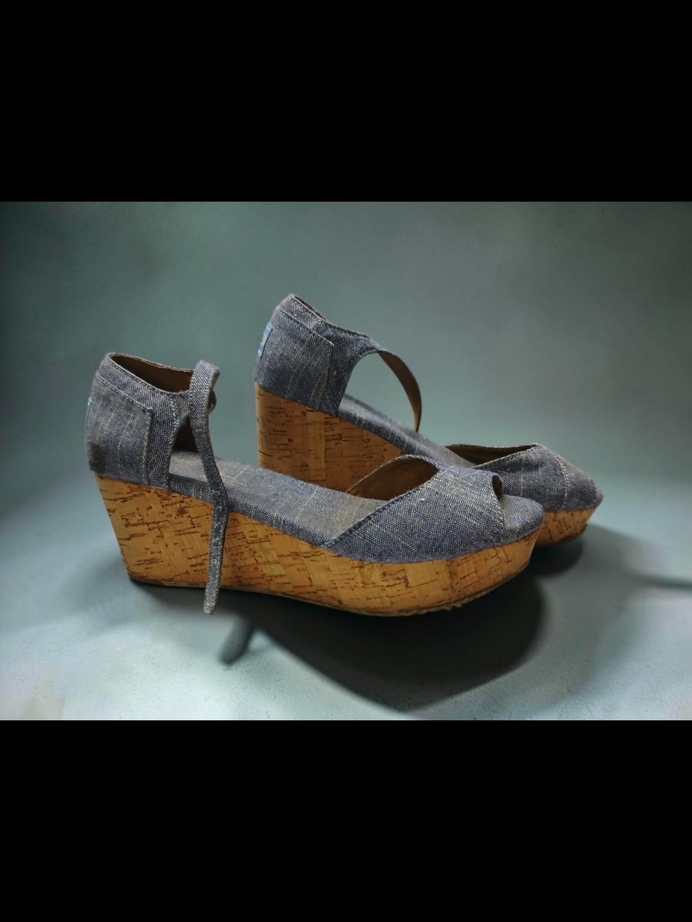 Denim Wedge Sandals with Cork Platform - Women's